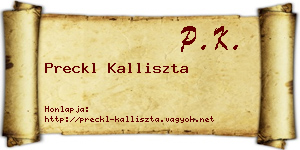 Preckl Kalliszta névjegykártya